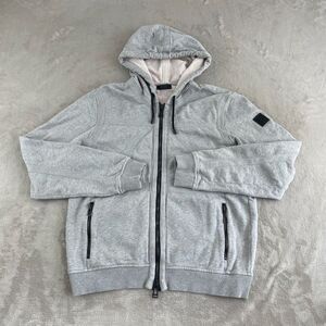Belstaff England Biker Hoodie Men 2XL Grey French Terry Full Zip Pockets